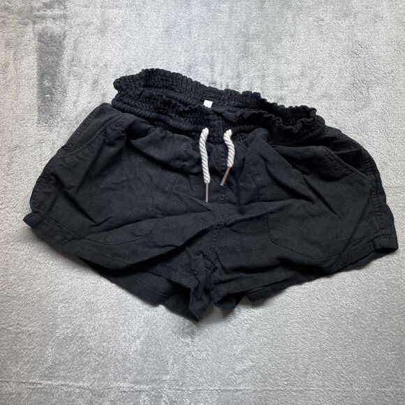 LOVE TREE Shorts Black Linen Smocked Waist Drawstring Casual Sz S - Picture 1 of 5